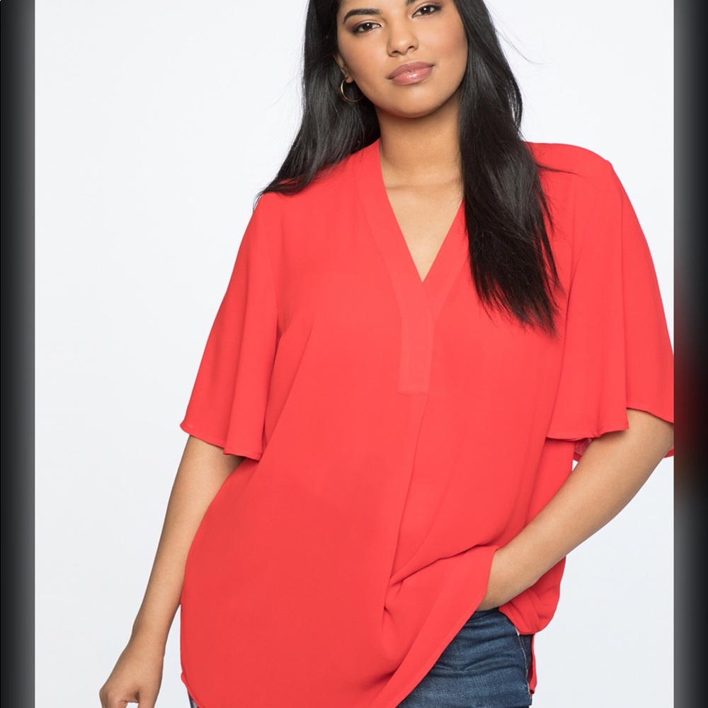 Eloquii Flutter Sleeve V-Neck Top